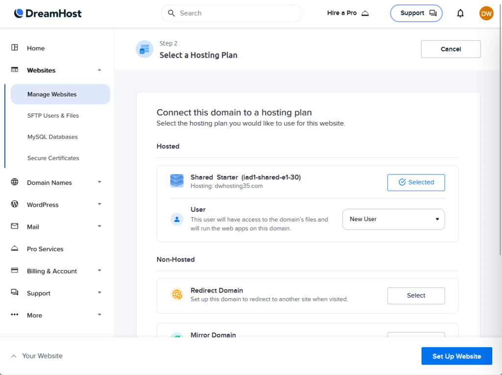 select hosting step with dreamhost
