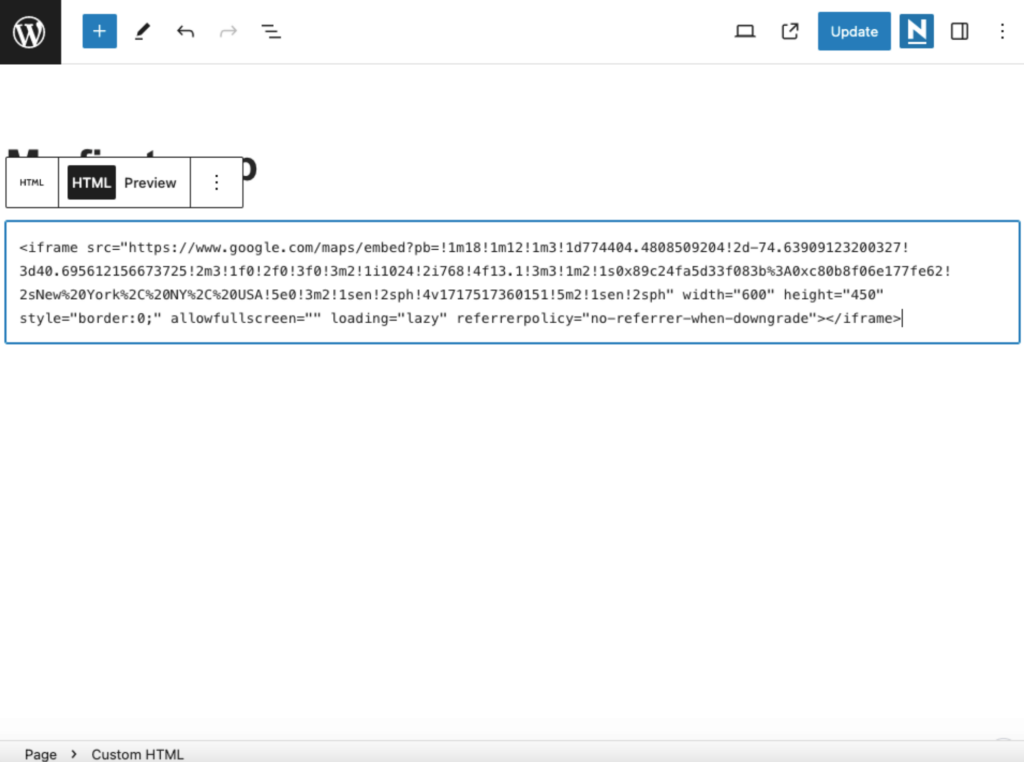 Paste Iframe Code in the HTML block