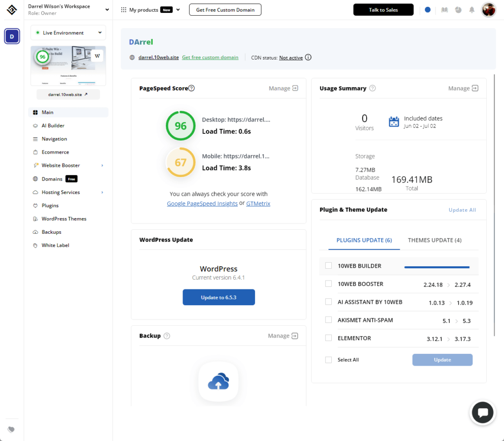 website overview in 10web