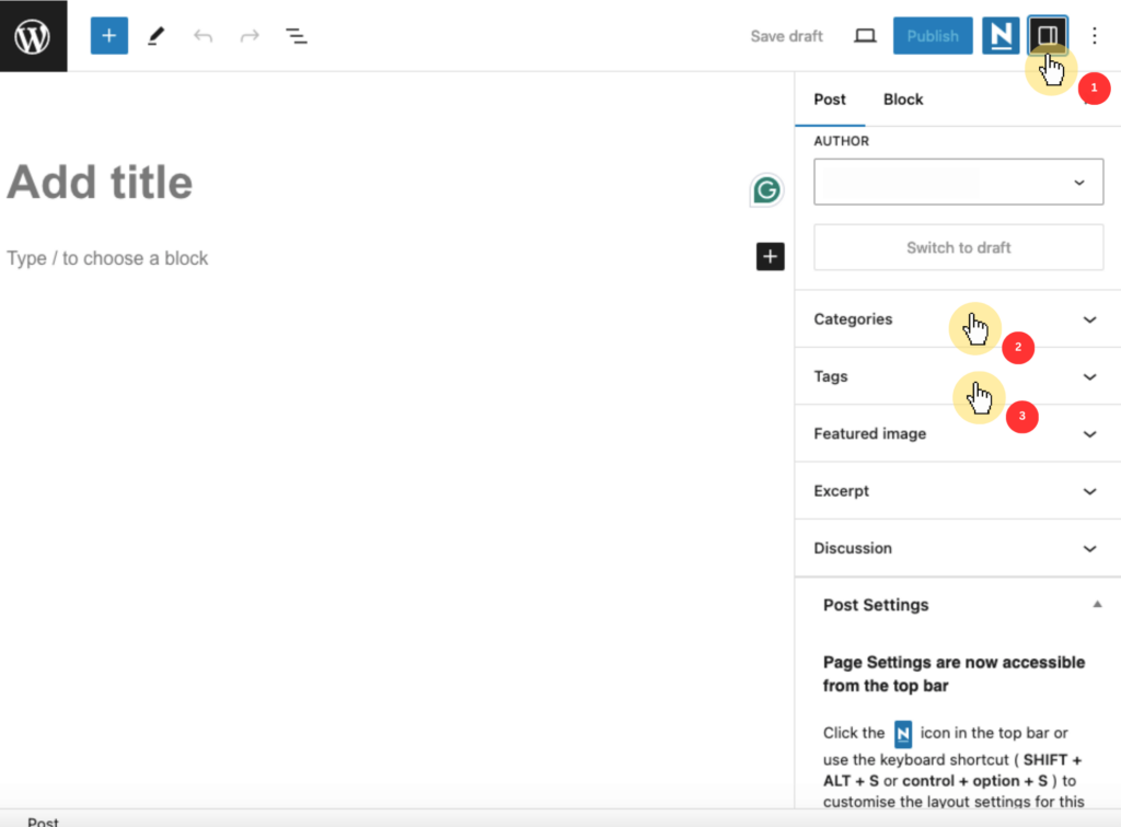 WordPress Site Editor Add New Post Categories and Tags