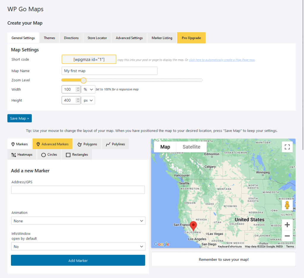 wp go maps config screen