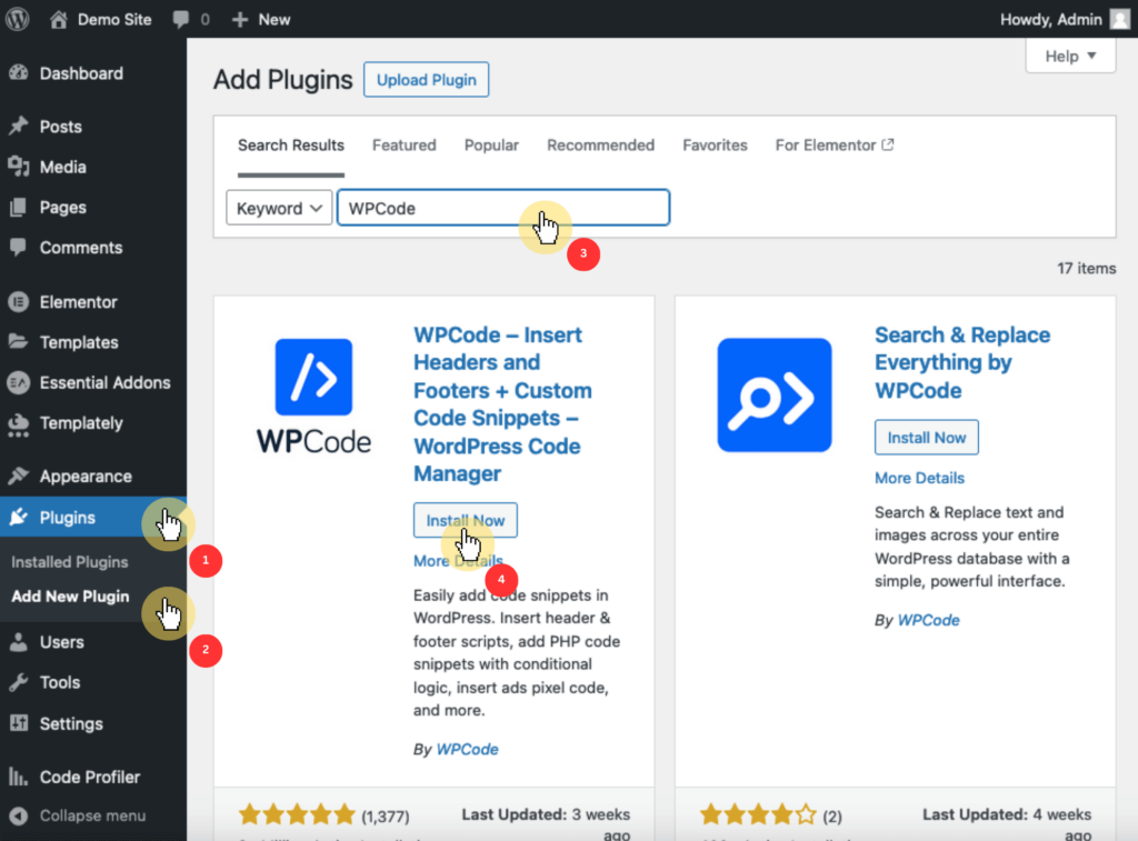 Add New Plugin: WPCode