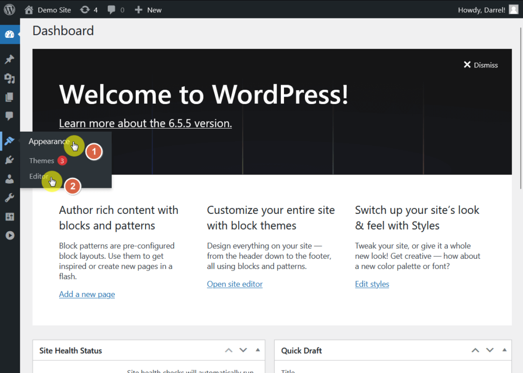 Click on the editor settings from the dashboard.