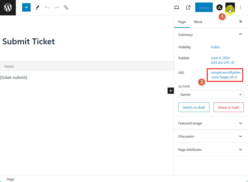 copy the ticket link