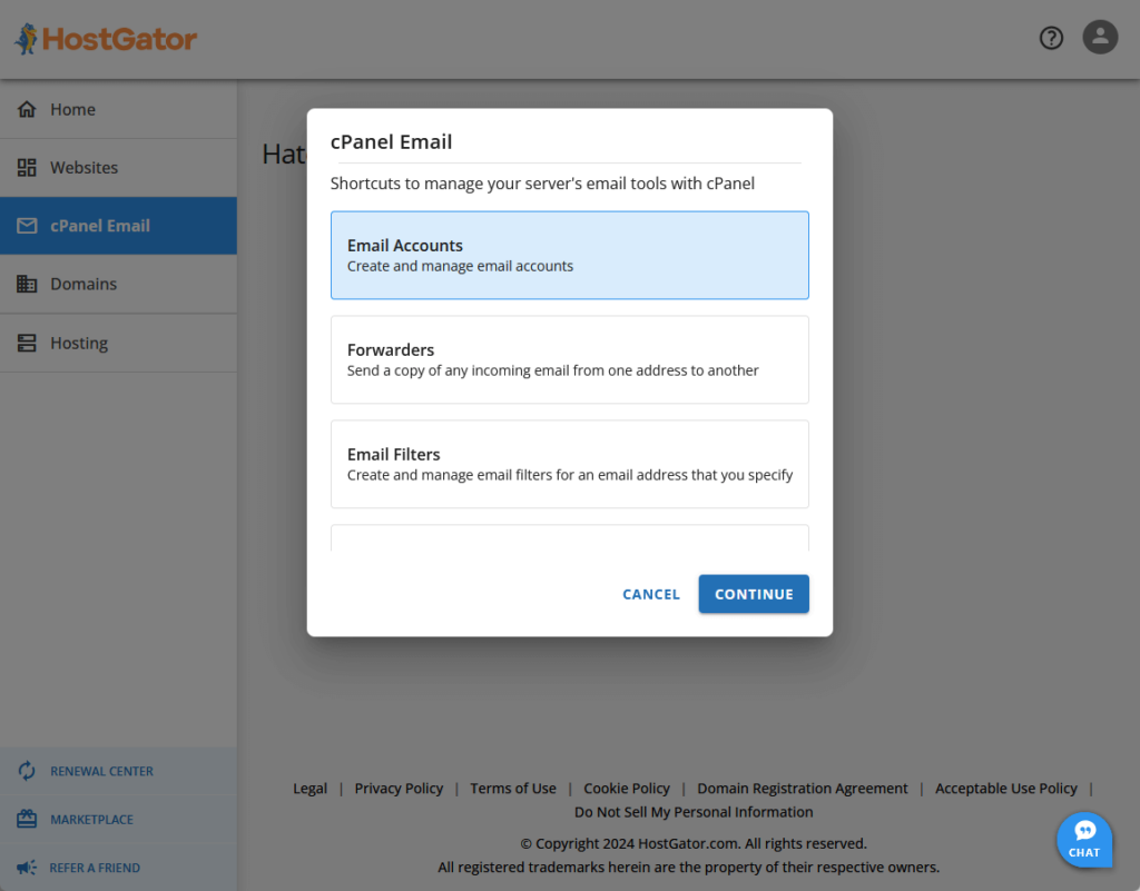 cpanel email in hostgator