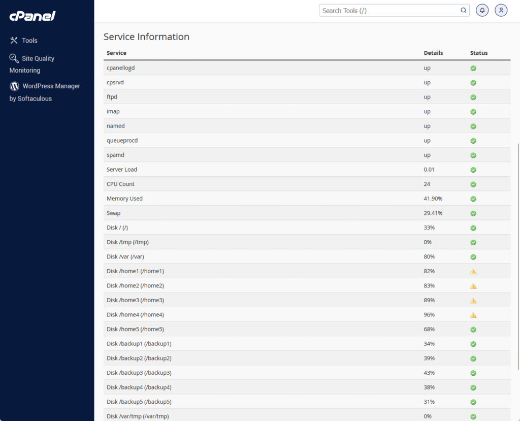 cpanel service information from hostgator