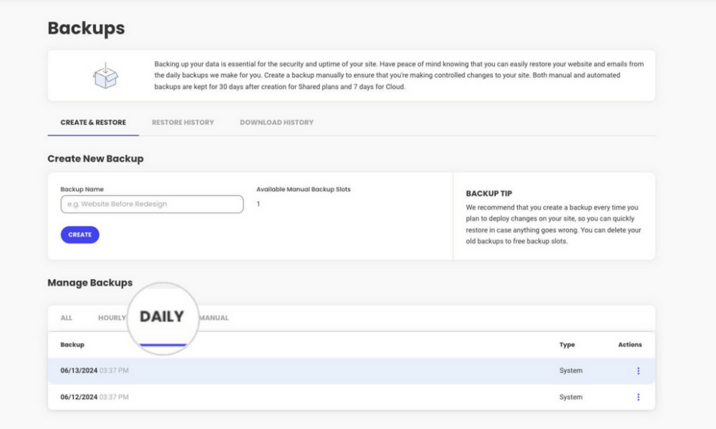 daily backups in siteground
