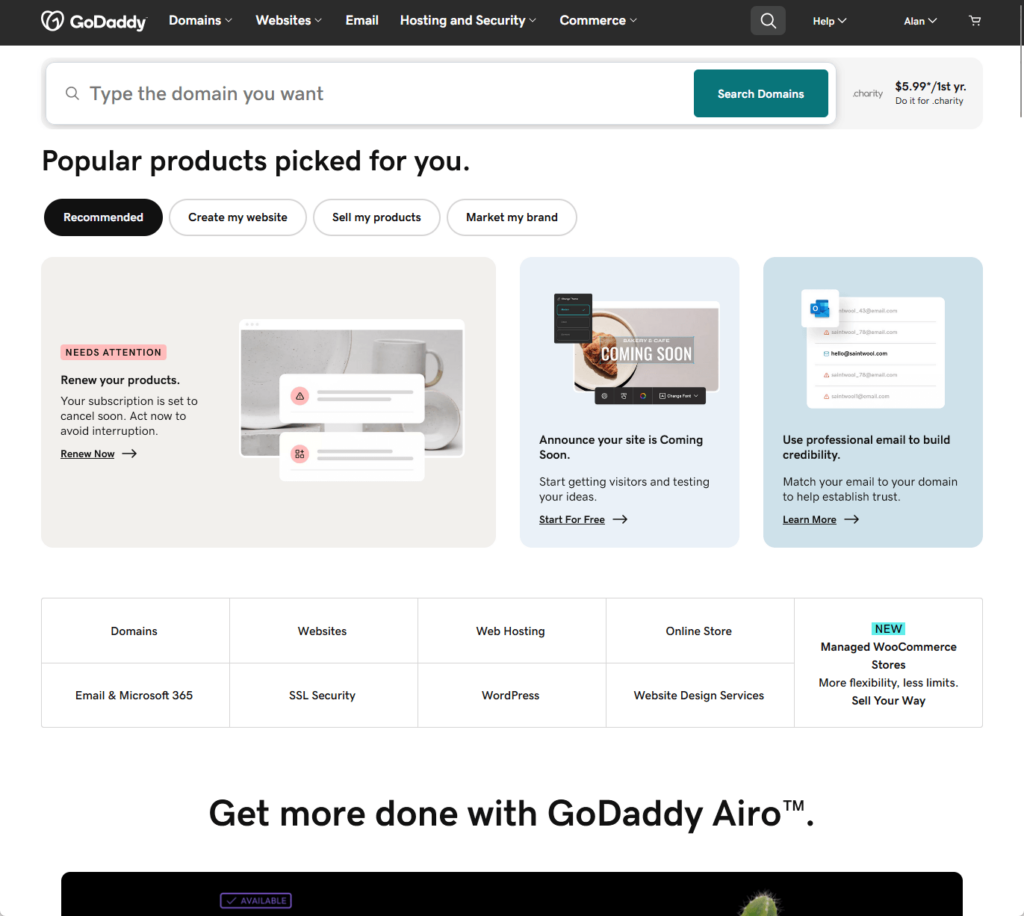 godaddy home page