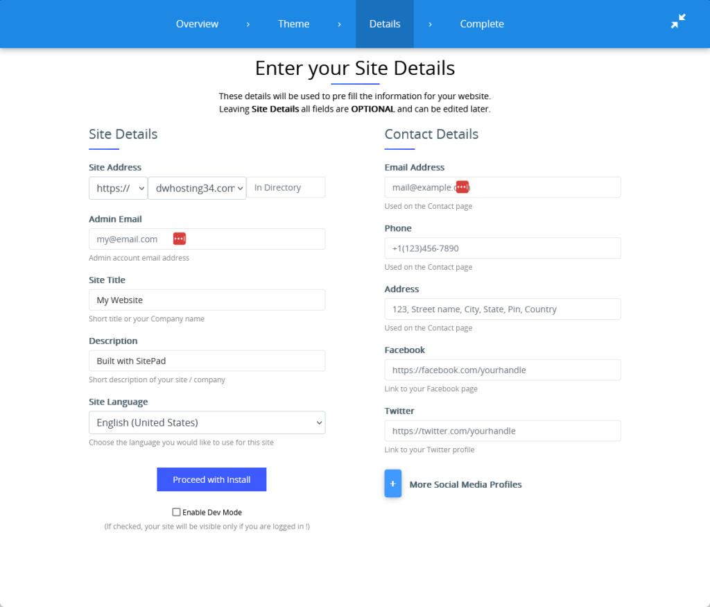 hostarmada website builder details step