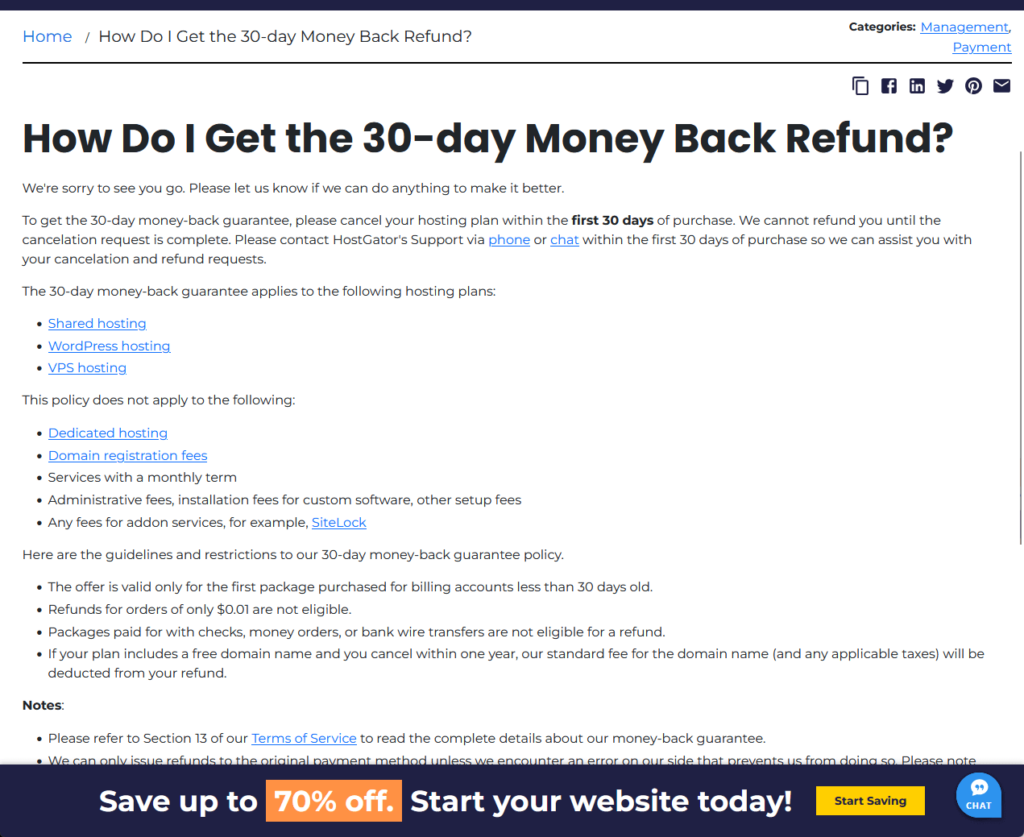 hostgator refund policy