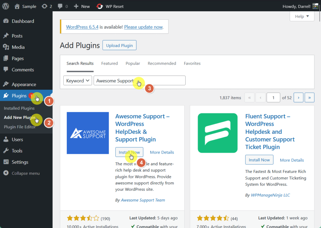 install now awesome support plugin