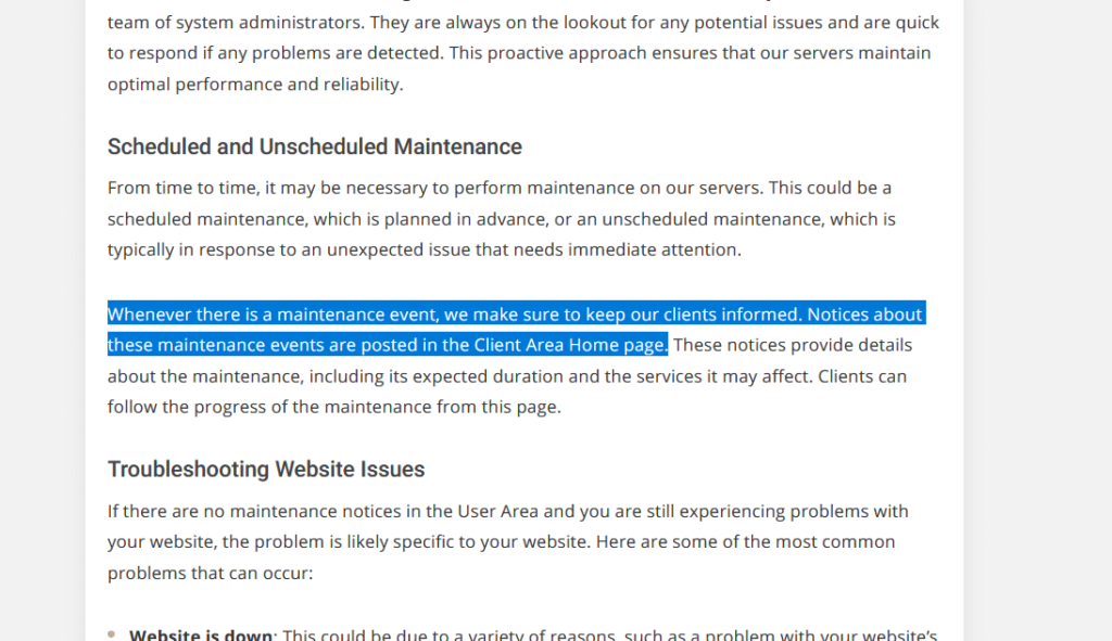 maintenance notices in siteground in kb