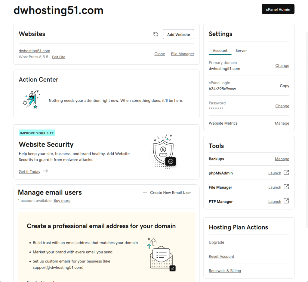 manage hosting page in godaddy