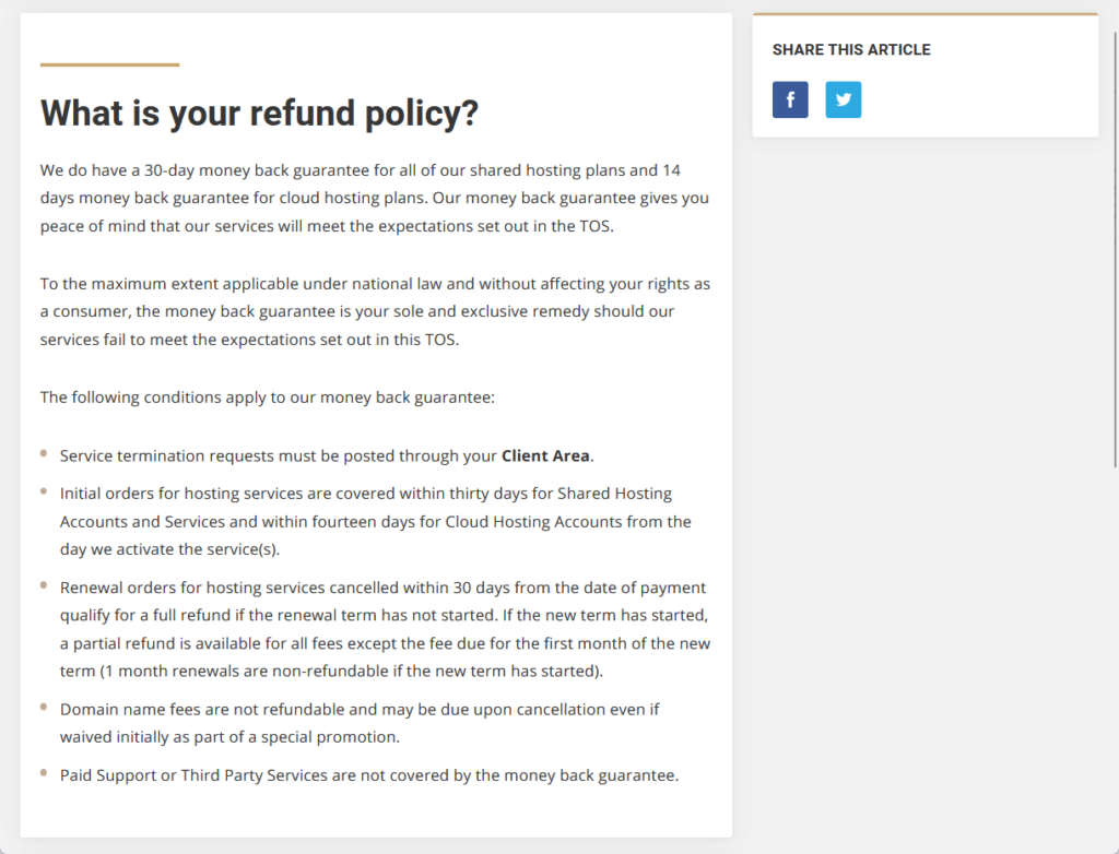 refund policy in siteground