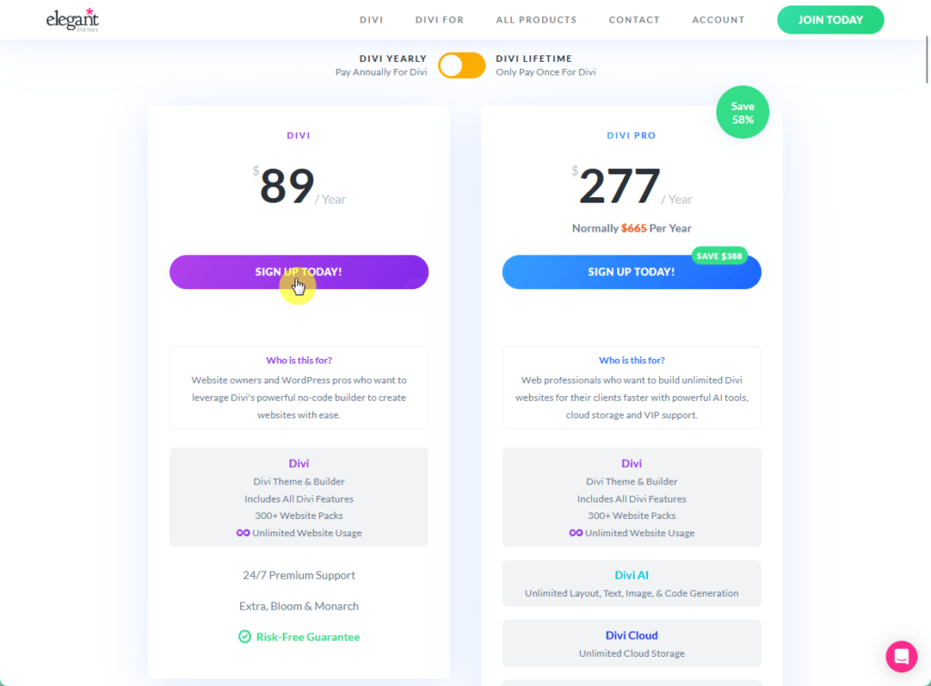 Sign up to Divi.