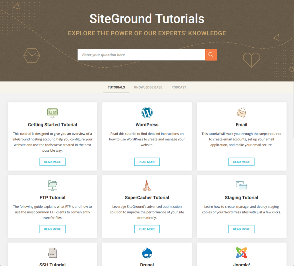 siteground tutorials home page