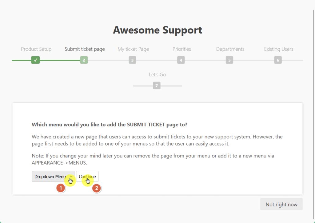 submit ticket dropdown menu