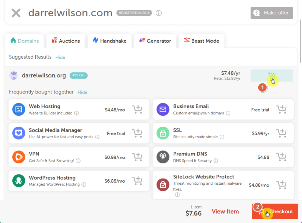 Add to cart your desired domain name