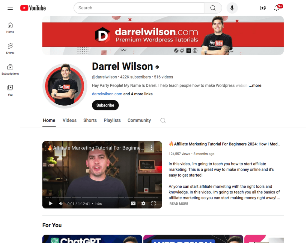 Darrel Wilson YouTube Channel Page