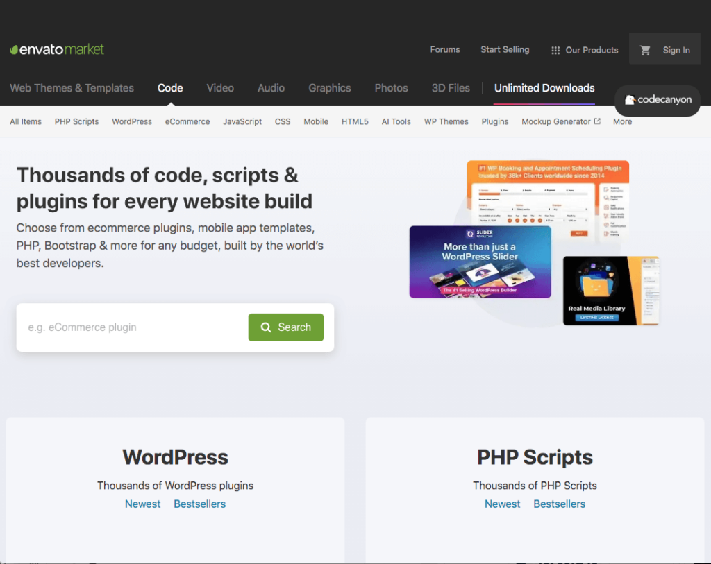 Envato Market: Thousands of code, scripts & plugins for every website build