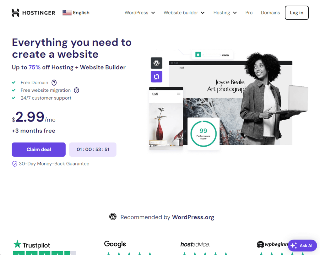 Hostinger: Everything you need to create a website