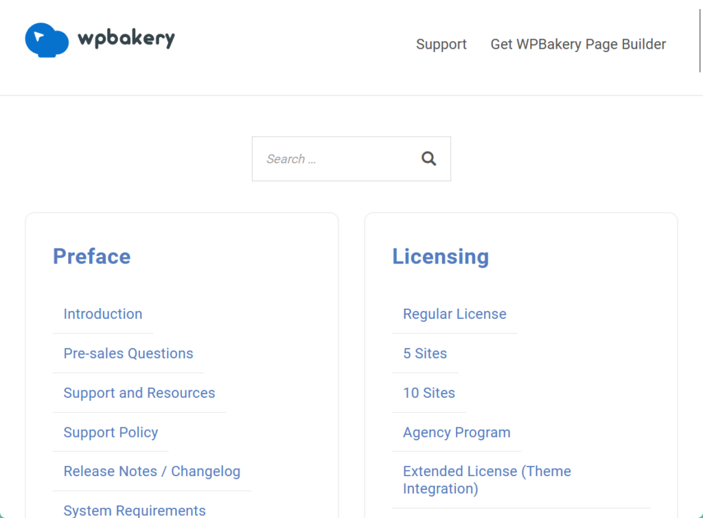 knowledge-base home page of wpbakery