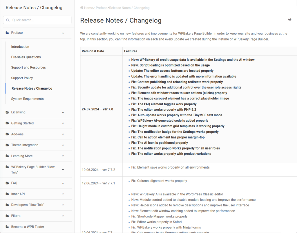 wpbakery release notes