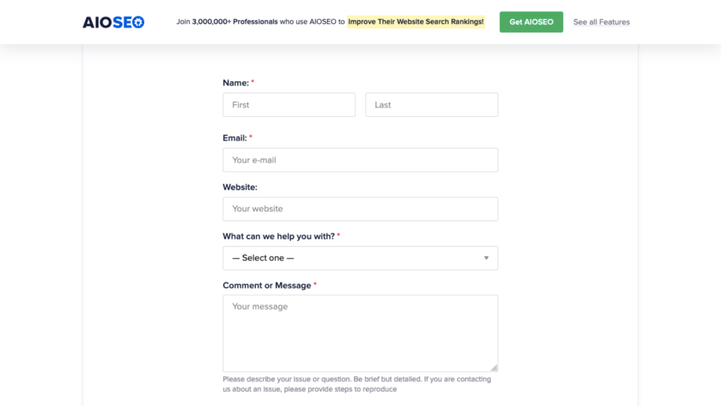 aioseo complete a form