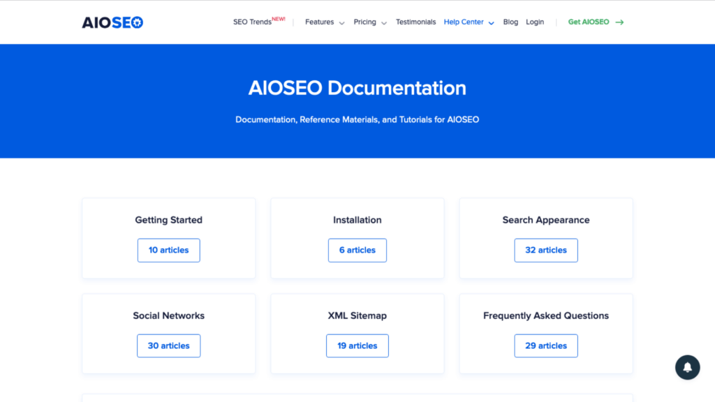 aioseo docs section