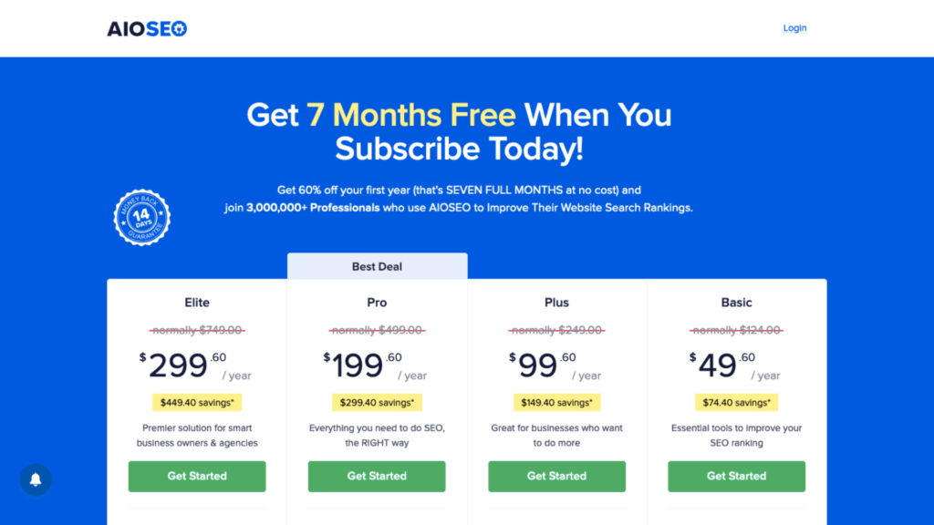 aioseo pricing plans