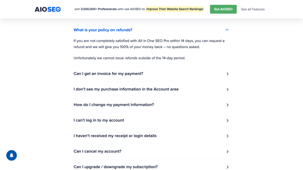 aioseo refund policy