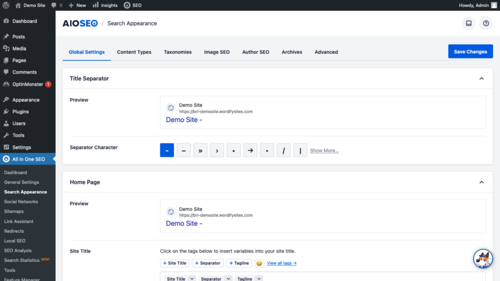 aioseo search appearance feature