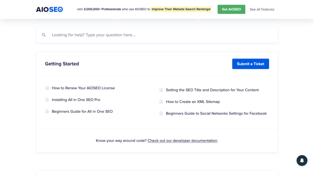 aioseo submit a ticket