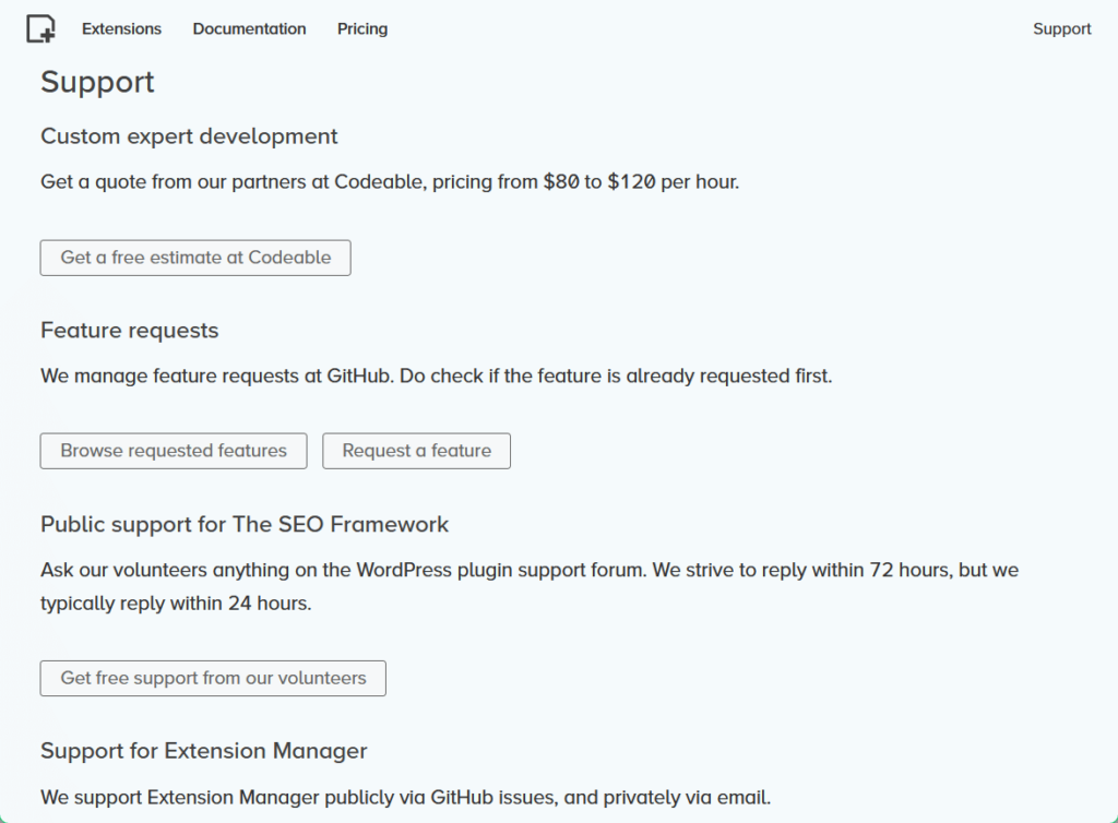 customer service of the seo framework