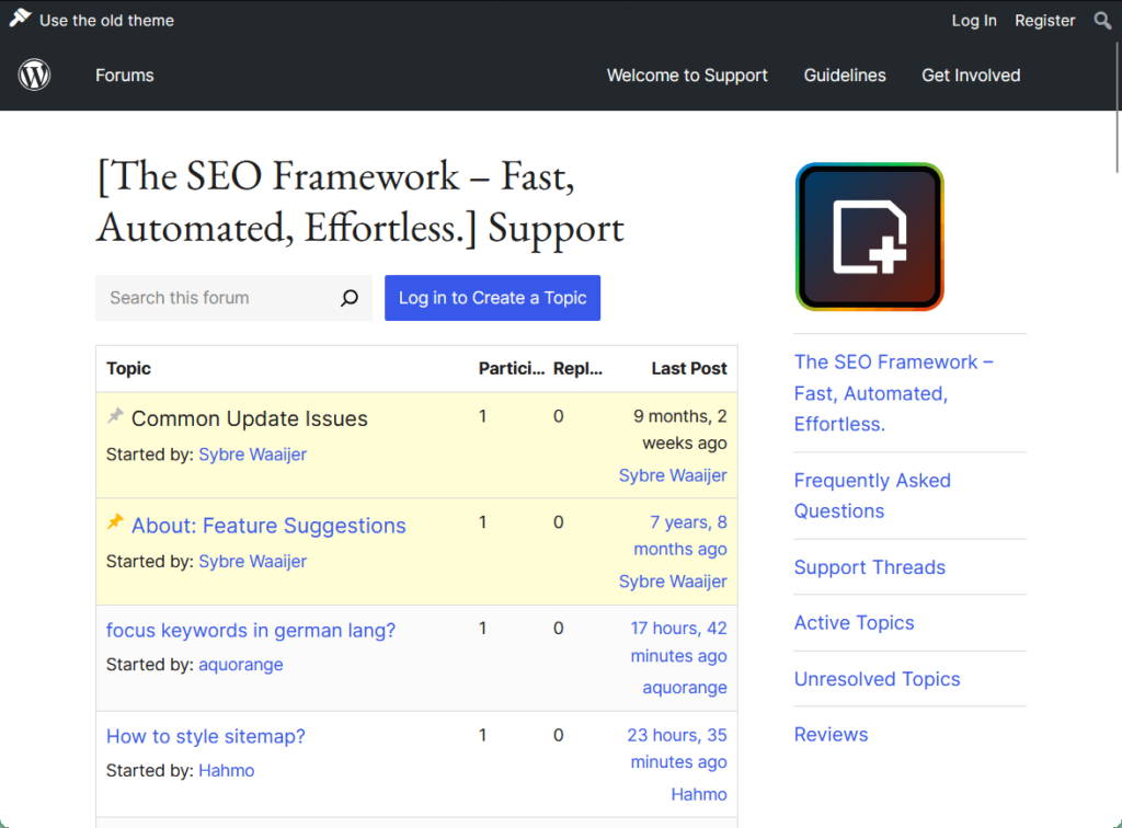forum support of the seo framework