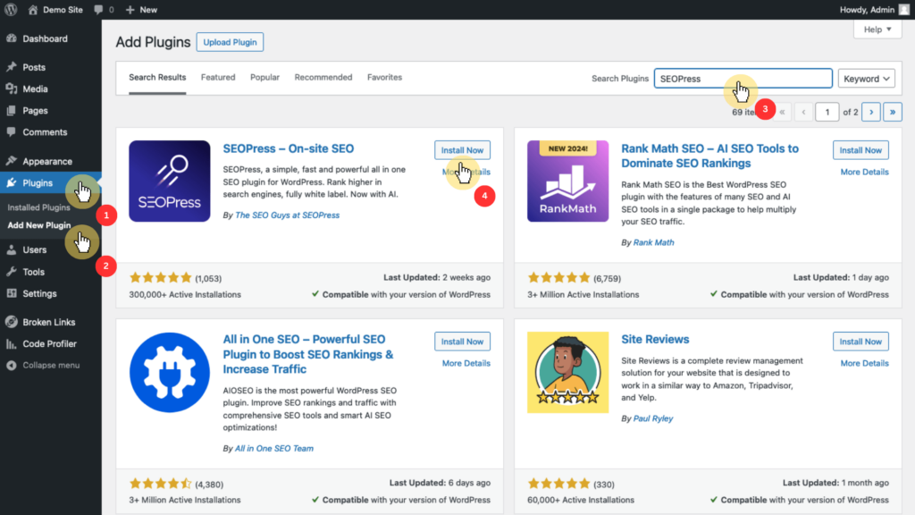 install the free version of seopress