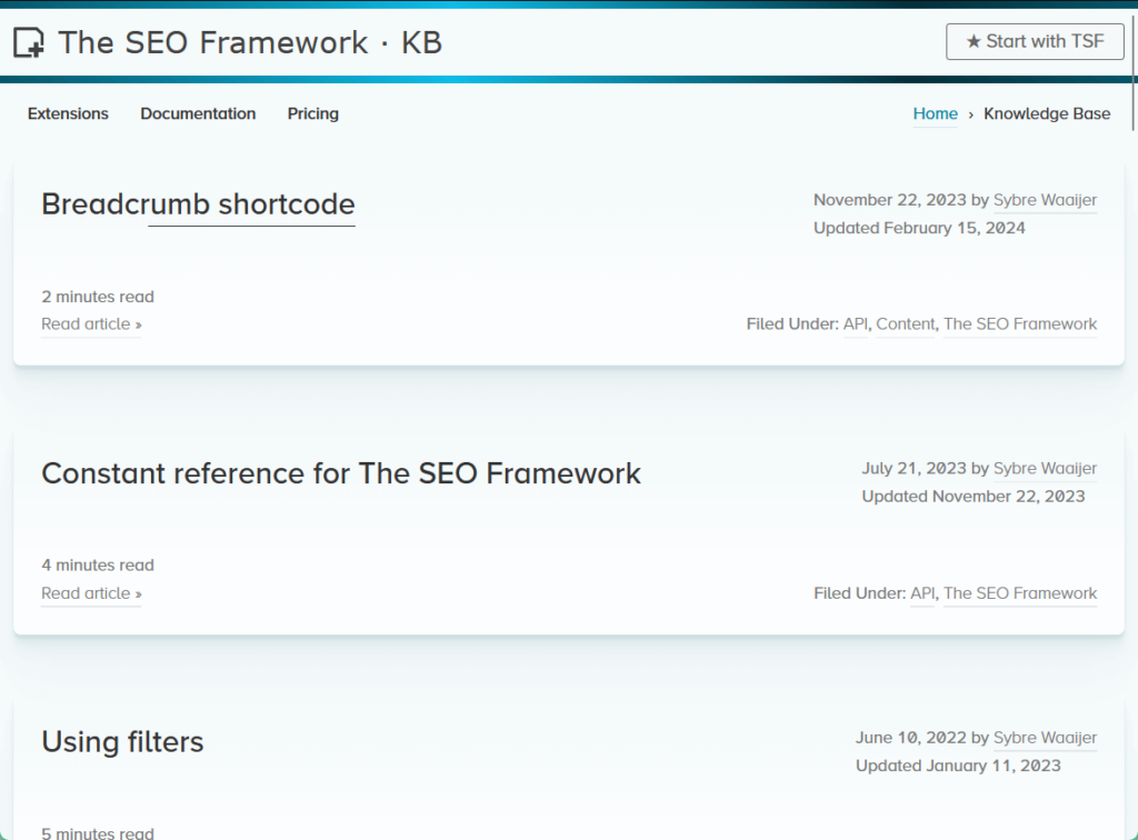 knowledge base of the seo framework