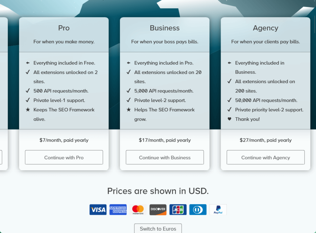 seo plans from the seo framework