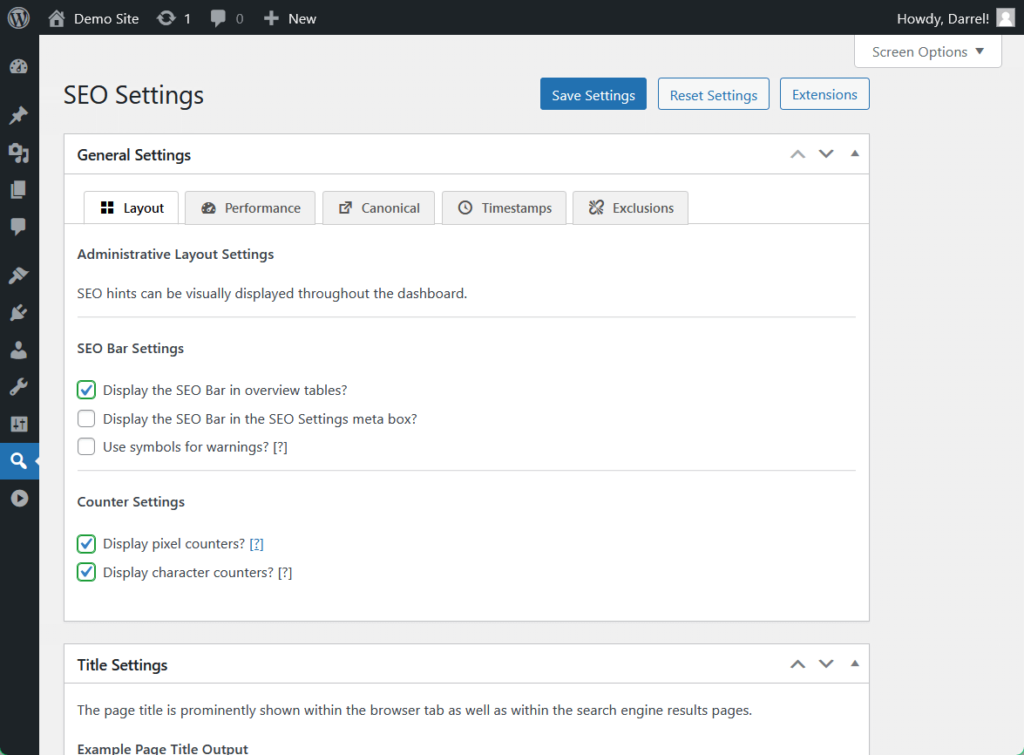seo settings in the seo framework