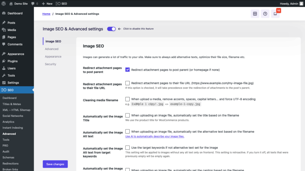 seopress image seo and advanced settings