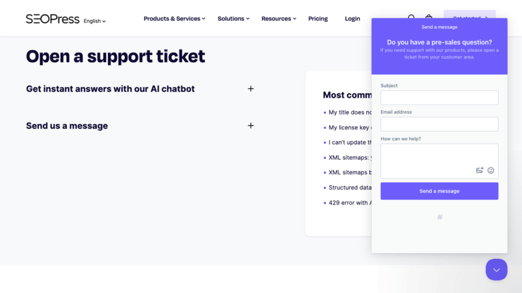 seopress open a support ticket