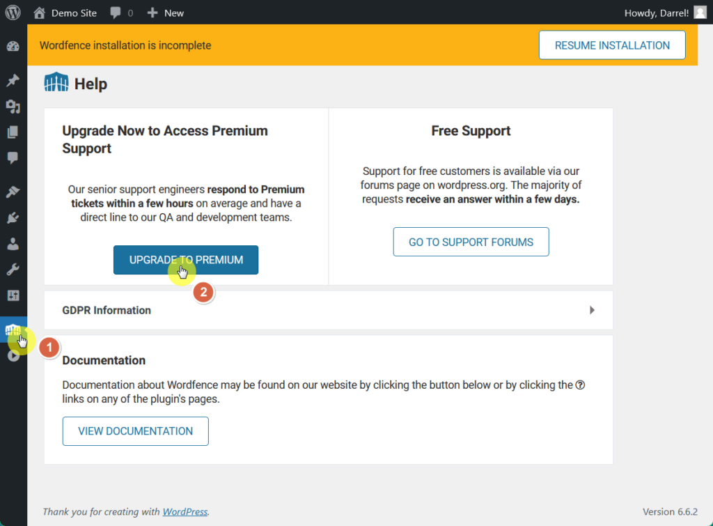 upgrade wordfence free to premium