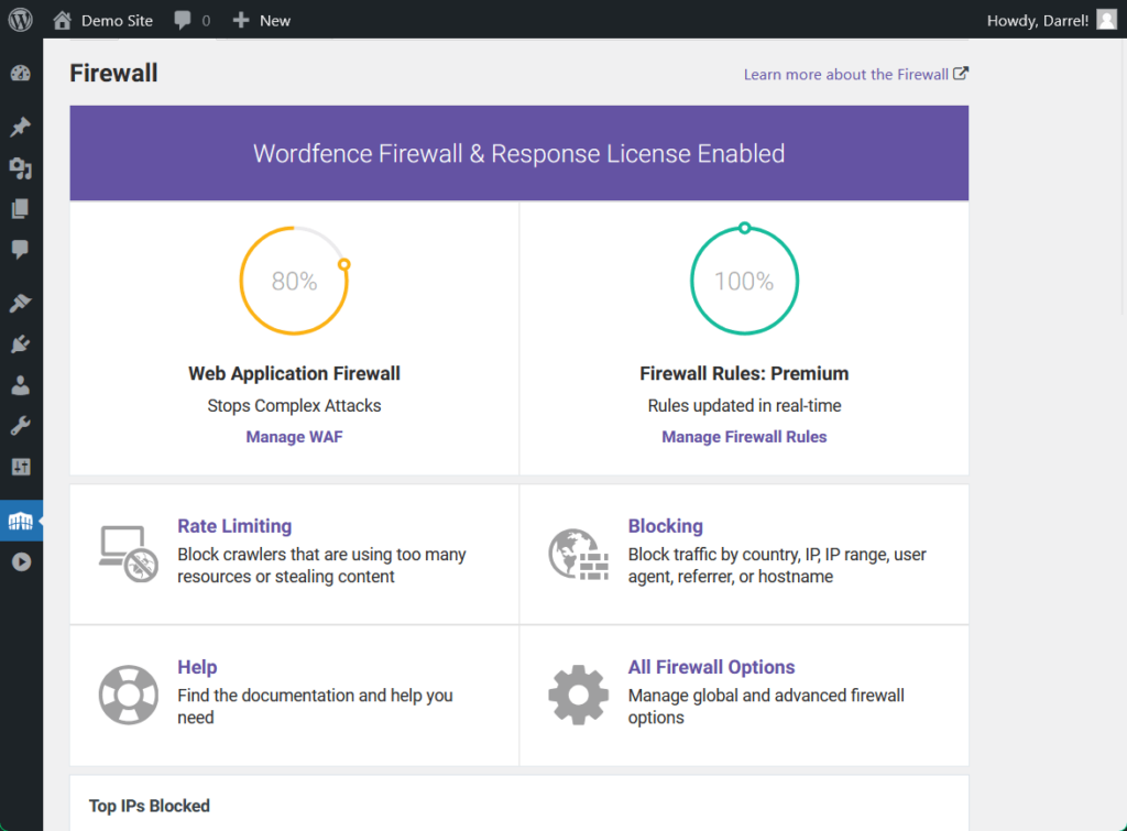 wordfence firewall and response dashboard