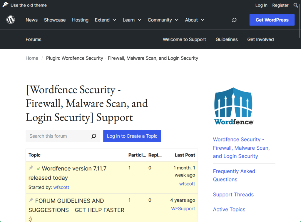 wordfence forum in wordpress