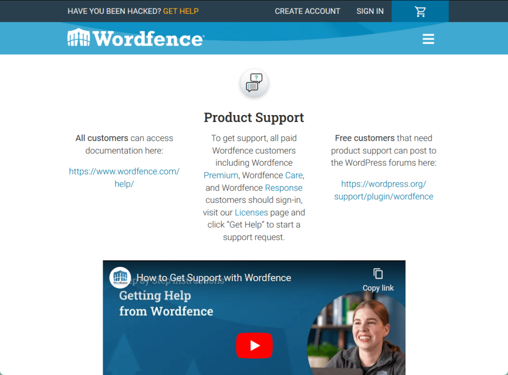 wordfence support page