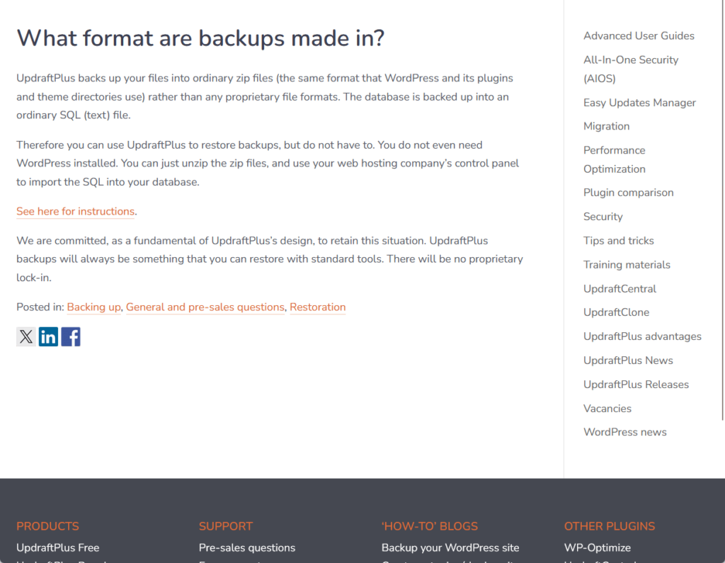 a blog post about backup formats from updraftplus