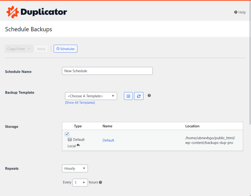 adding a new scheduled backup in duplicator pro