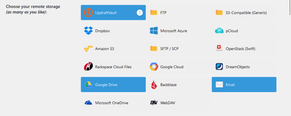 choosing many remote storage for updraftplus