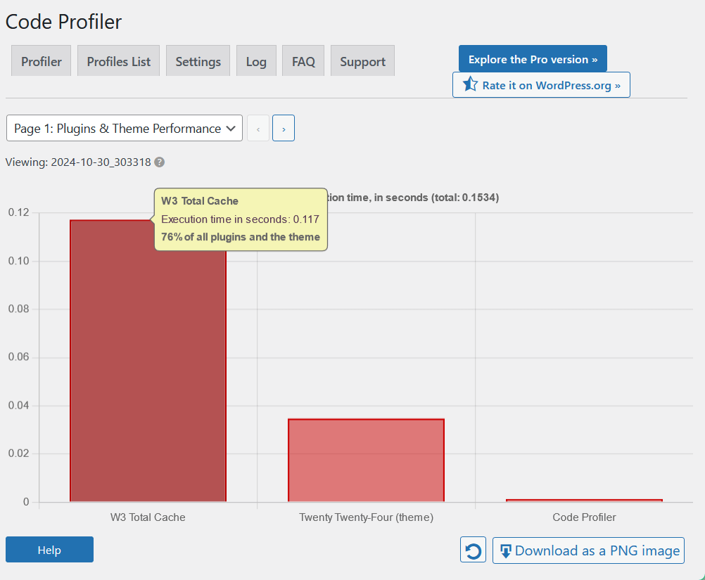code profiler results for w3 total cache