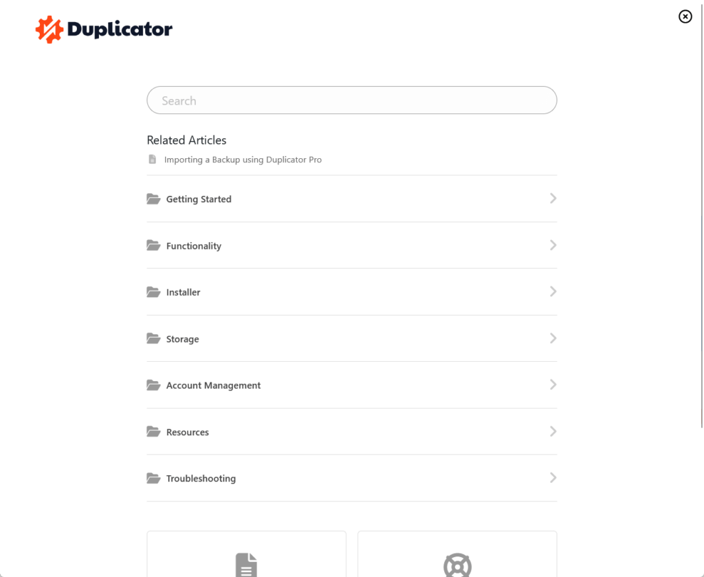 duplicator pro help modal